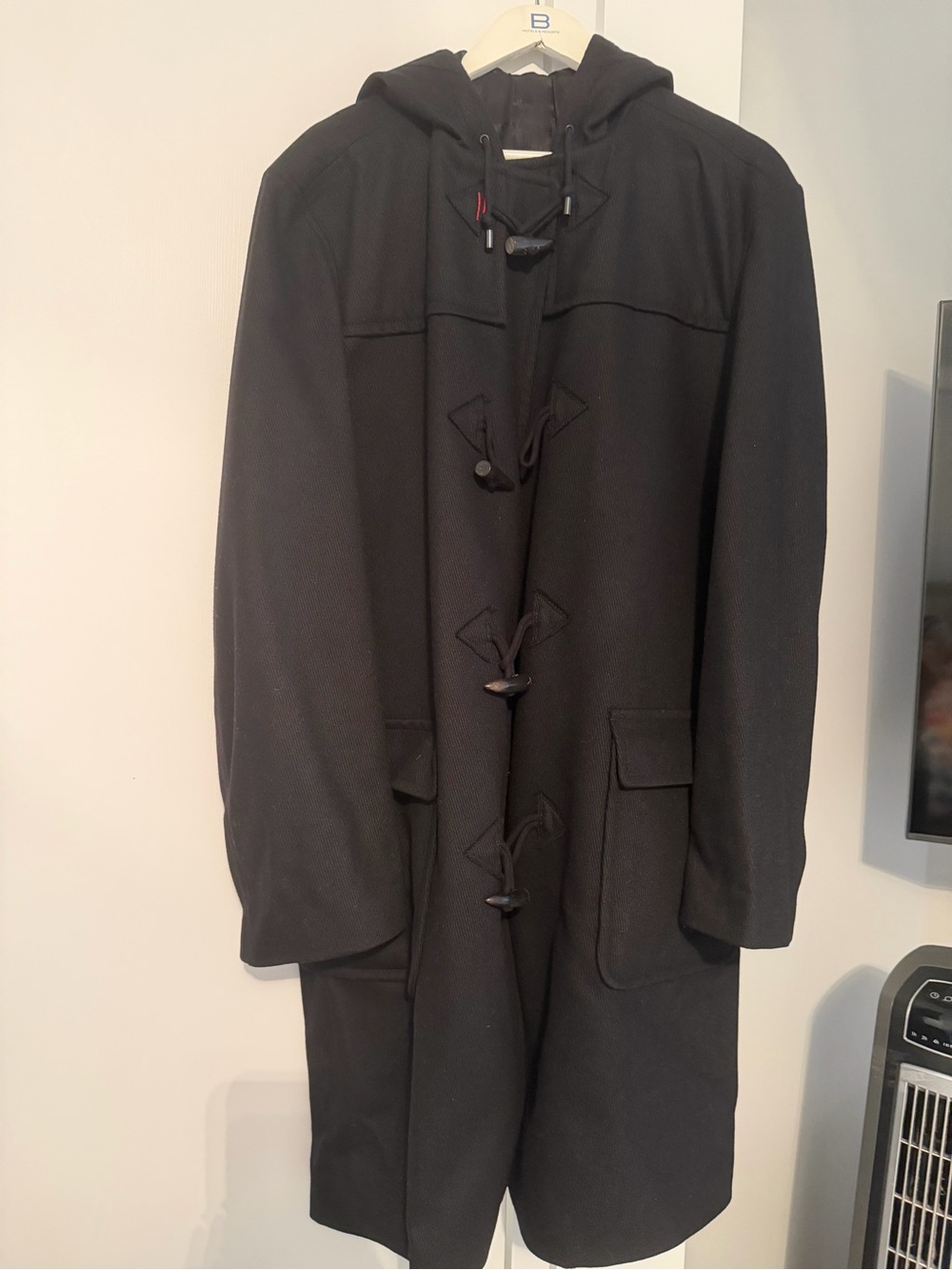 Hugo Boss Black Hooded Pea Coat with Toggle Fastenings